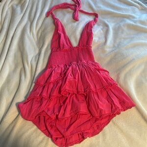 Loveshack Fancy Pink halter dress